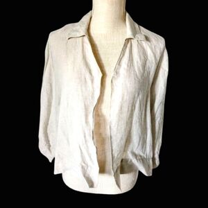 Saks Linen Beige Cardigan Women's Size Large Slits Up Sides Open Lightweight